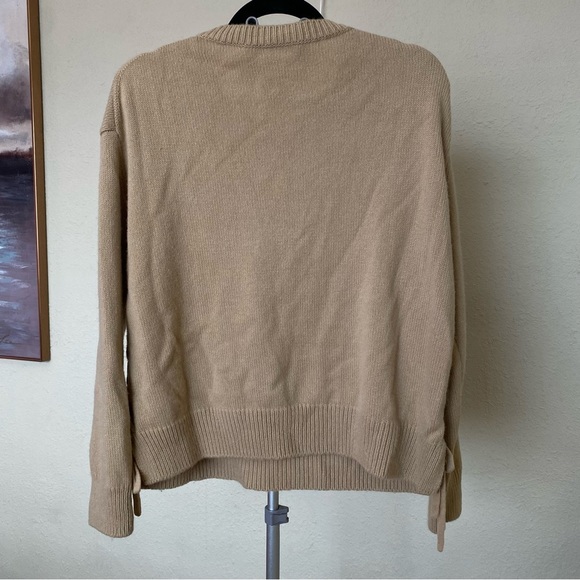 Vince 100% Cashmere Lace Up Crewneck Sweater Camel Oversized size S - Picture 6 of 11